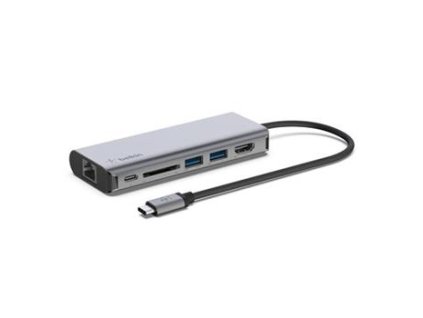 Belkin USB-C 6v1 hub - 4K HDMI, USB-C PD 3.0, 2x USB-A 3.0, RJ45, čtečka SD karet
