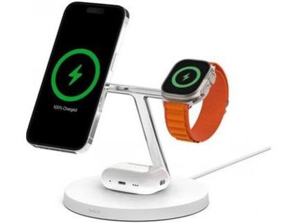 Belkin BOOST CHARGE™ PRO MagSafe 3v1 Bezdrátové nabíjení pro iPhone/Apple Watch/AirPods, bílá - NOVÁ VERZE