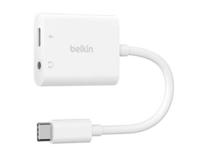 Belkin USB-C adaptér/rozdvojka 1x USB-C M/ 1x USB-C F napájení 60W + 1x 3,5mm jack, bílá