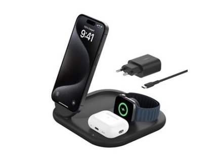 Belkin BOOST CHARGE™ Qi2 15W 3v1 Magnetický nabíjecí stojan, skládací, černá