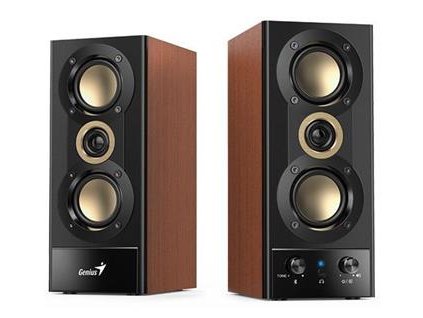 Genius SP-HF800BT, Reproduktory, 2.0, 20W, 3,5mm jack, Bluetooth 5.3, USB, dřevěné, černo-hnědé