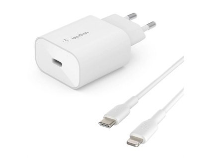 Belkin 25W PD 3.0 PPS USB-C Wall Charger + USB-C/Lightning kábel 1m - White