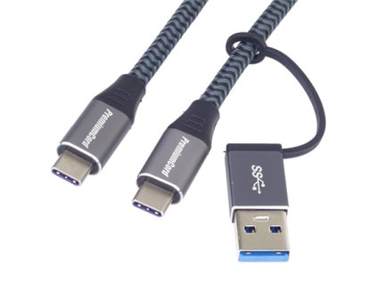 PremiumCord USB-C kábel (USB 3.2 GEN 2x2, 5A, 100W, 20Gbit/s) 2m, bavlnený oplet