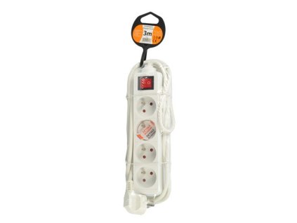 Solight predlžovací prívod, 4 zásuvky, biely, vypínač, 3m
