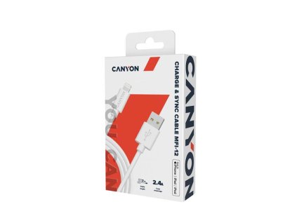 Canyon MFI-12, 2m PVC kábel Lightning/USB, 5V/2.4A, MFI schválený Apple, biely
