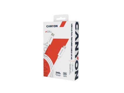 Canyon UC-42, 2 m kábel USB-C / USB-C, 48V/5A, výkon 240W EPR, 20GBPS, pre notebooky, E-mark čip, biely