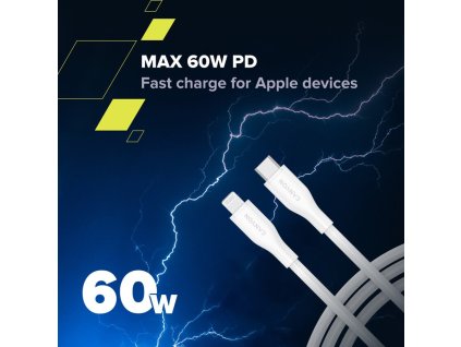 Canyon CLNM60SC10, 1 m kábel, USB-C / Lighting, MFi Apple schválený, 60 W, 480 Mbps, silikónový, modrý