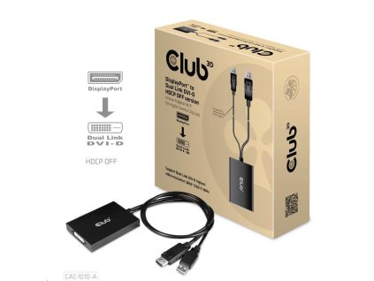 Club3D Adaptér aktivní DisplayPort na Dual Link DVI-D, USB napájení, 60cm, HDCP off, pro Apple Cinema displeje