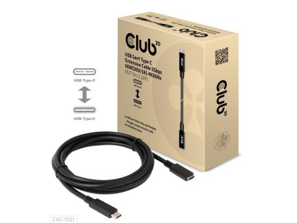 Club3D USB-C predlžovací kábel, 5Gbps, 60W(20V/3A), 4K60Hz (M/F), 1m