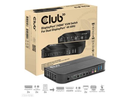 Club3D Network Switch - Prepínač, DP/HDMI KVM prepínač - Dual DP 4K 60Hz