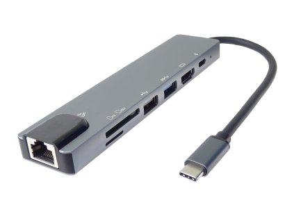 PremiumCord Adaptér USB-C na HDMI + USB3.0 + USB2.0 + PD + SD/TF + RJ45