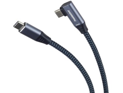 PREMIUMCORD USB-C zahnutý kabel (USB 3.2 Gen2x2, 5A, 100W, 20Gbit/s) 3m, Šedá