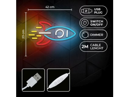 Dekoratívne PLEXI LED neón Raketa multicolor
