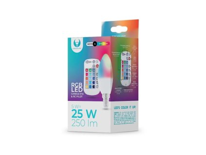 LED žiarovka Forever E14 C37 RGB 5W s diaľkovým ovládaním biela