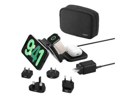 Belkin BOOST CHARGE™ PRO Qi2 3v1 Bezdrátová skládací cestovní podložka pro iPhone/Apple Watch/AirPods, černá + adaptéry
