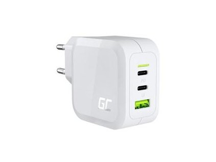 Green Cell bílá 65W GaN GC PowerGan nabíječka do zdi pro notebook, MacBook, telefon, tablet, Nintendo Switch - 2x USB-C, 1x