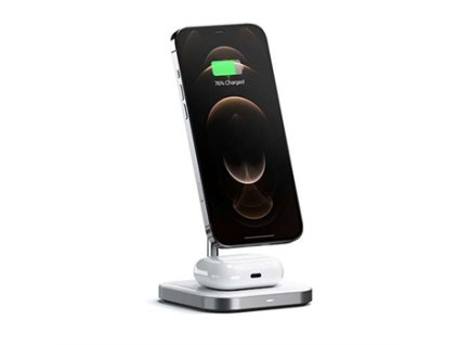 Satechi 2-in-1 Magnetic Wireless Charging Stand - White Aluminium