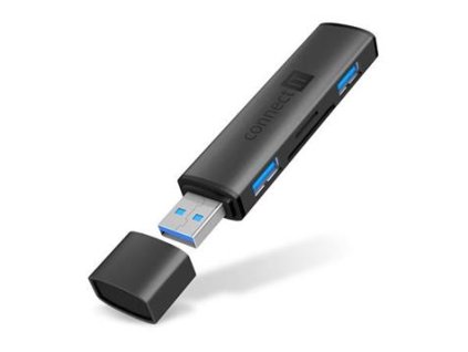 CONNECT IT COMPACT 4v1 USB-A hub + čtečka karet, (2xUSB-A 3.0, 1xSD, 1xMicroSD), externí, ANTRACITOVÁ