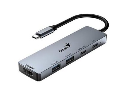 Genius UH-500 Dokovací stanice, USB-C, 1× HDMI, 2× USB 3.0, 2× USB-C, Power Delivery 100W, 15cm, šedá
