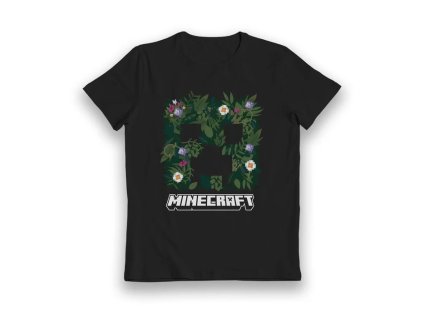Minecraft Floral Creeper Black Kids T-Shirt - Tričko