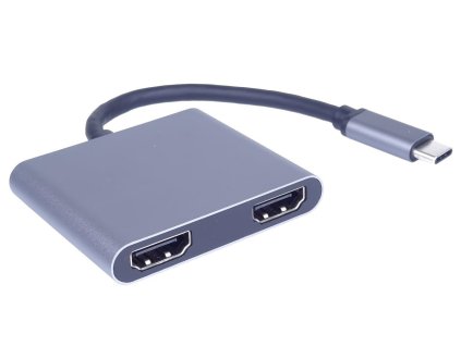 PremiumCord MST adaptér USB-C na 2x HDMI, USB3.0, PD, 4K a FULL HD 1080p rozlíšenie