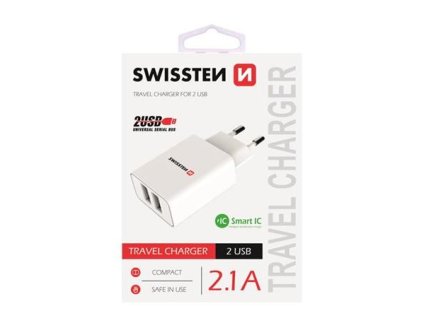 SWISSTEN 2x USB, IC, 2.1A, biela nabíjačka