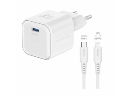 SWISSTEN SÍŤOVÝ ADAPTÉR GaN 1x USB-C 20W POWER DELIVERY BÍLÝ + DATOVÝ KABEL USB-C/LIGHTNING 1,2 M BÍLÝ