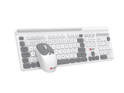 C-TECH klávesnice s myší WLKMC-05W, Bezdrátový set 2.4GHz, CZ, Bílá