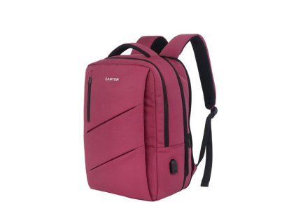 Canyon BPE-5, batoh pre 15,6´´ notebook, 22l, vodeodolný, 7 vreciek, USB-A nabíjací port, červená