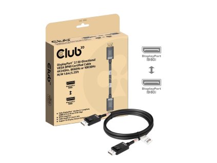 Club3D Kabel DisplayPort 2.1 na DisplayPort 2.1, VESA DP80, 4K240Hz/8K60Hz/10K60Hz (M/M), 1.6m, černá