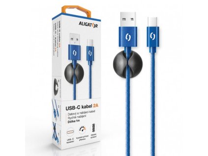 ALIGATOR PREMIUM Dátový kábel 2A, USB-C modrá