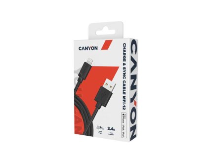 Canyon MFI-12, 2m PVC kábel Lightning/USB, 5V/2.4A, MFI schválený Apple, čierny