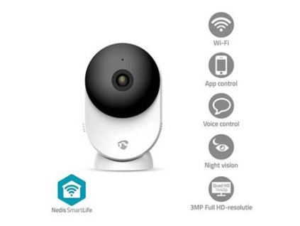 Nedis WIFICI12CWT SmartLife Vnitřní Kamera | Wi-Fi | 3MP Full HD 1296p| Se snímačem pohybu | Noční vidění | Bílá