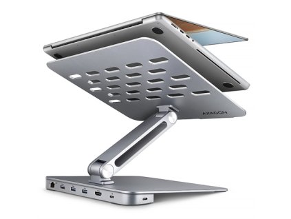 AXAGON HMC-STND, stojan pre 10"-16" notebooky, USB 5Gbps hub, 3x USB-A, HDMI 4k/60Hz, RJ-45, PD 100W, kábel USB-C 60cm