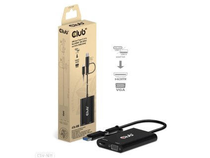 Club3D adaptér USB Gen1 Type-C/-A na duálny HDMI (4K/30Hz) / VGA (1080/60Hz)