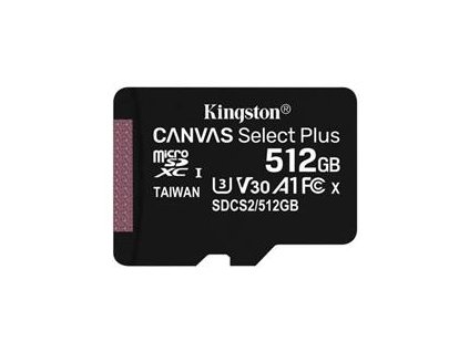KINGSTON 512GB microSDHC CANVAS Plus Memory Card 100MB/85MBs- UHS-I class 10 Gen 3 - bez adaptéru
