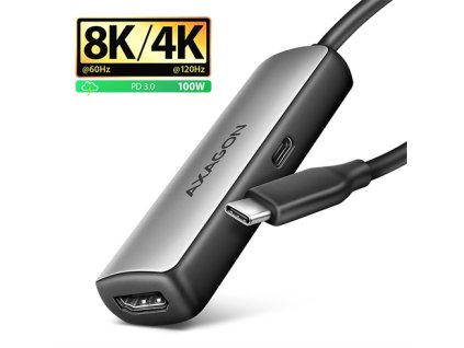 AXAGON RVC-HI8KPD, USB-C -> HDMI 2.1 redukcia / adaptér, 8K/60Hz, 4K/144Hz, HDR10+, PD100W