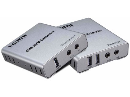 PremiumCord HDMI KVM extender s 2xUSB na 60m s audiem přes jeden kabel Cat5/6