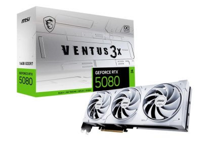 MSI VGA NVIDIA GeForce RTX 5080 16G VENTUS 3X OC WHITE, RTX 5080, 16GB GDDR7, 3xDP, 1xHDMI