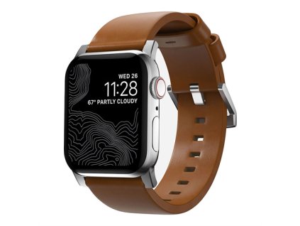 Nomad kožený remienok pre Apple Watch 44-49mm - Modern English Tan/Silver Hardware