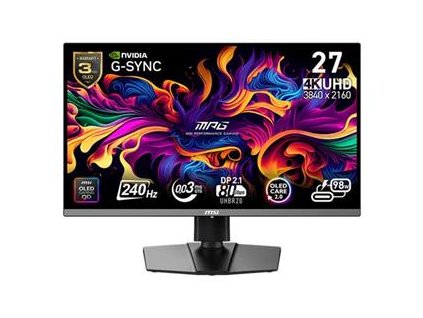 MSI MPG 272URX QD-OLED,26,5" QD-OLED/4K 3840x2160/ 240Hz/0,03ms/2x HDMI/DP/USB-A,B,C/Výškově nastavitelný/Pivot/černá