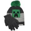Minecraft Creeper Bobble Hat & Glove Set Kids Gaming Gift Idea Boys -Súprava Čiapka a rukavice