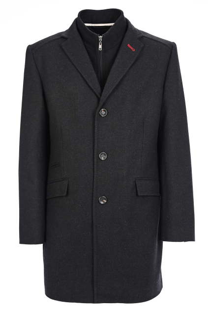 Elegantný vlnený kabát s odopínateľným golierom na zips SLIM STRIH (Výšková veľkosť 4, Šírková veľkosť 60)