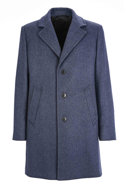Elegantný vlnený kabát s klasickým golierom SLIM STRIH, vlna 75% (Výšková veľkosť 3, Šírková veľkosť 50)