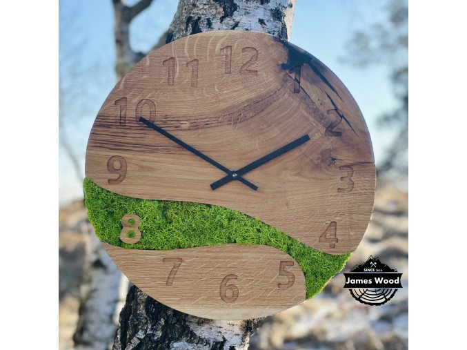 !SLEVA! - Dřevěné mechové dubové hodiny II - JIŽ VYROBENÉ - IHNED K ODESLANÍ