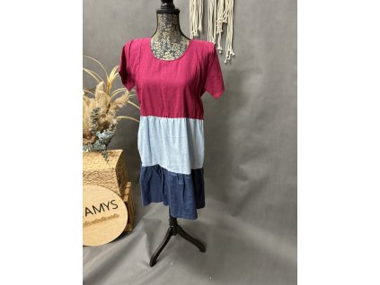 Lněné šaty tříbarevné