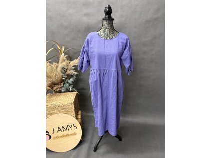 Lněné šaty s nabíraným rukávem