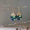 Dřevěné náušnice Dew drops temně modré