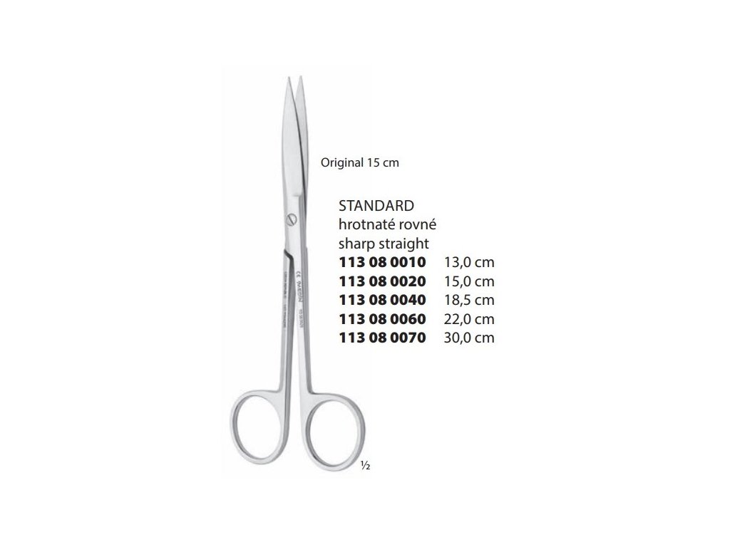 Standard nůžky chirurgické rovné; 15,0 cm