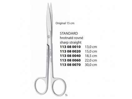Standard nůžky chirurgické rovné; 15,0 cm